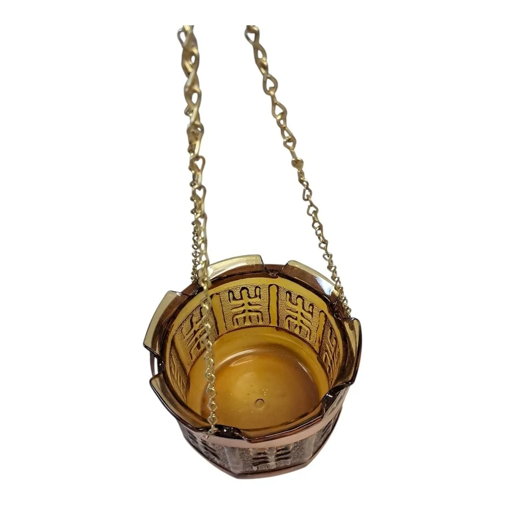 Vintage 1970's Princess House Amber Glass Hanging Planter Candle Holder